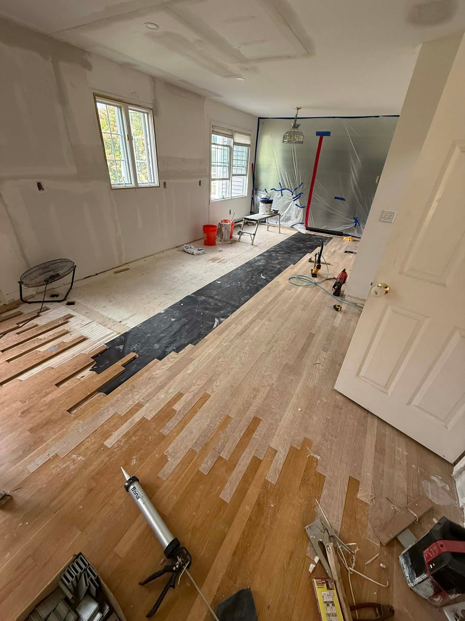 Finished hardwood flooring with natural stain