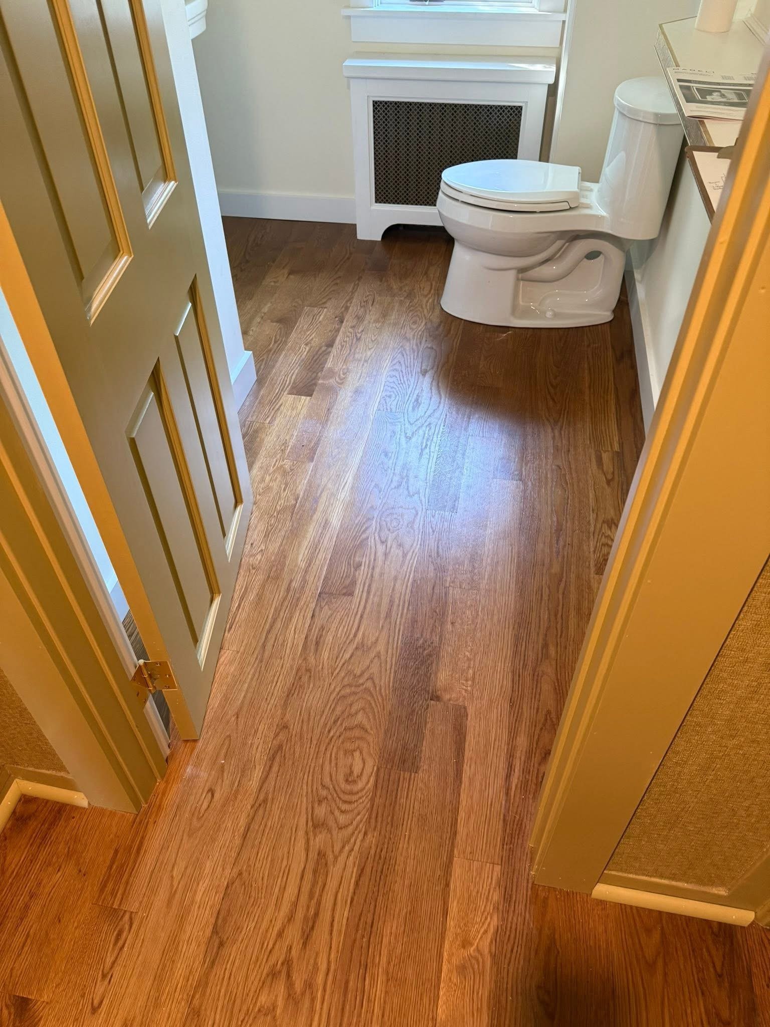 New tile flooring installed in a renovated bathroom