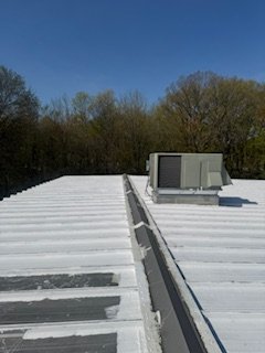 Commercial roofing project, wide view